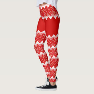 White & Red Chevron Pattern Leggings