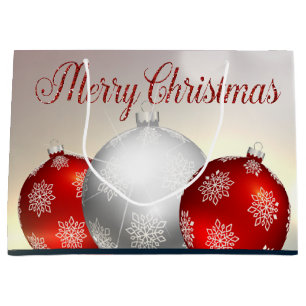 White Red Christmas Balls Snowflakes Large Gift Bag