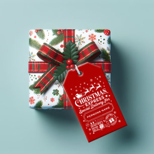 White & Red Christmas Express Special Delivery Gift Tags