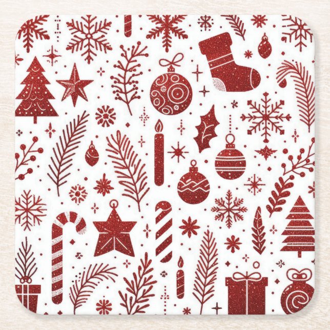 White Red Christmas Paper Coaster (Front)