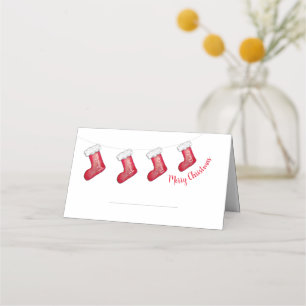 White & red Christmas personalised family stocking Place Card