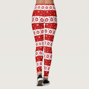 White & Red Christmas Snowflakes and Balls Leggings