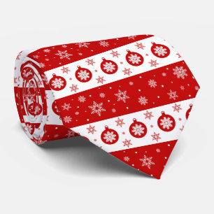 White & Red Christmas Snowflakes and Balls Tie