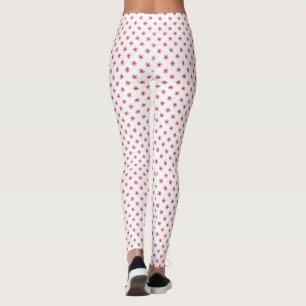 White & Red Christmas Stars Pattern Long Leggings