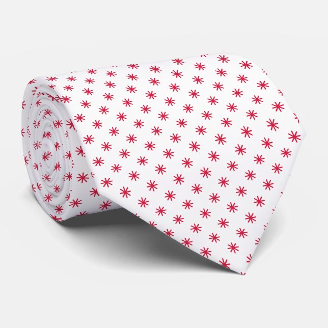 White & Red Christmas Stars Pattern Tie (Rolled)