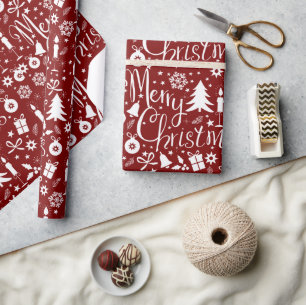 White Red Christmas Theme Pattern Wrapping Paper