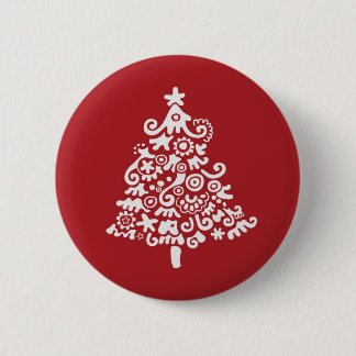 White & Red Christmas Tree 2 Inch Round Button