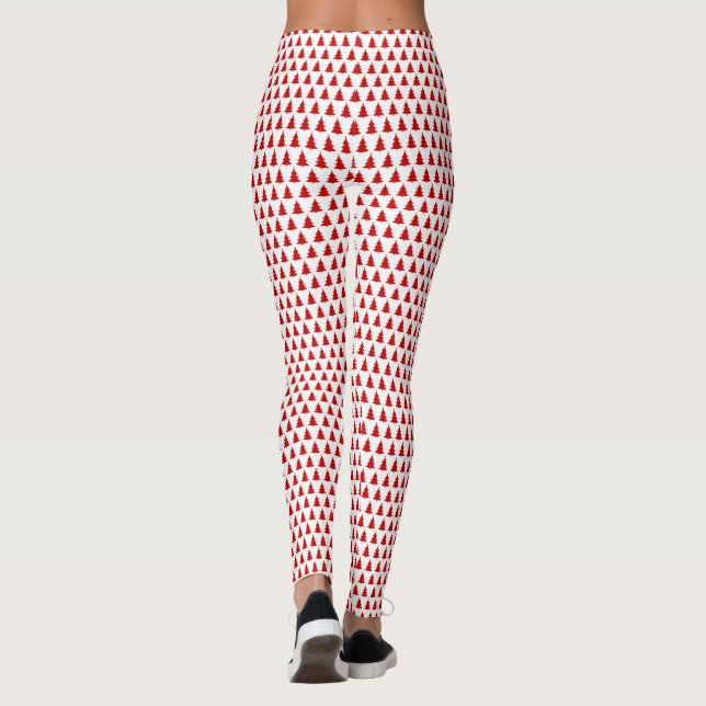 White & Red Christmas Tree Pattern Long Leggings (Back)