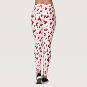 White & Red Christmas Tree with Snowflakes Pattern Leggings