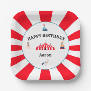 White & Red Circus Carnival  Paper Plate