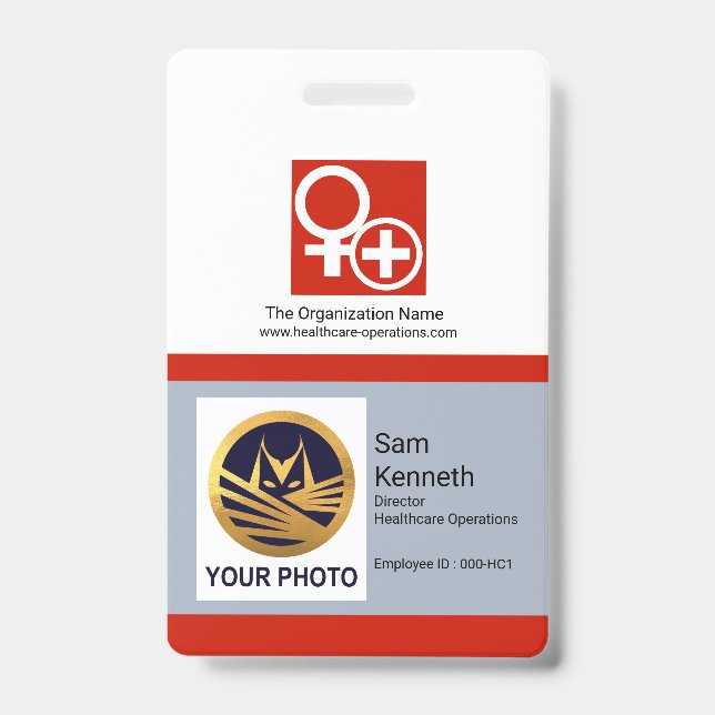 White Red Column Blocks Photo Template Medical Badge (Front)