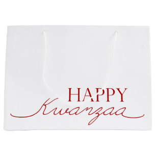 White Red Cursive Modern Kwanzaa Large Gift Bag