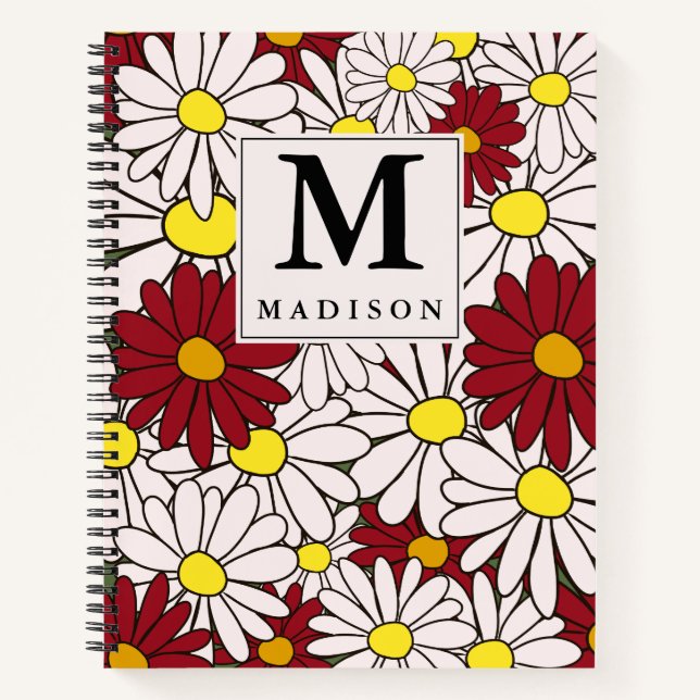 White red daisies floral notebook (Front)