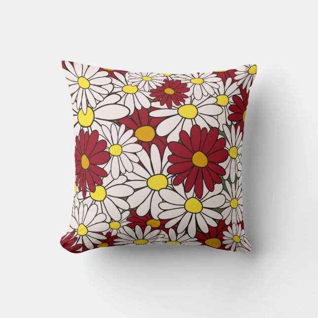 White red daisies floral throw pillow (Front)