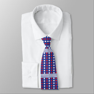 White Red Diamond Striped Tie