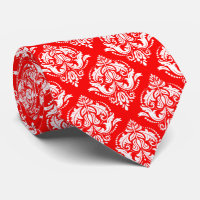 White & Red Floral Damask Geometric Pattern