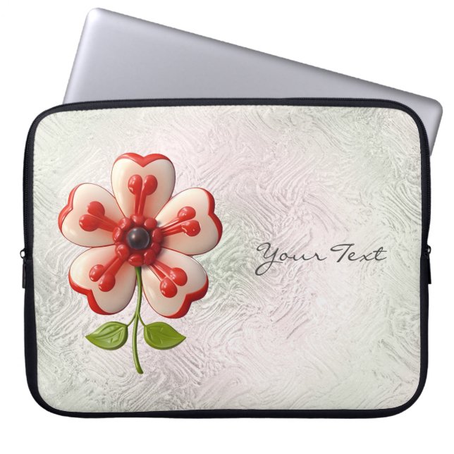 White Red Flower Laptop Sleeve (Front)
