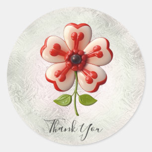 White Red Flower Thank You Sticker