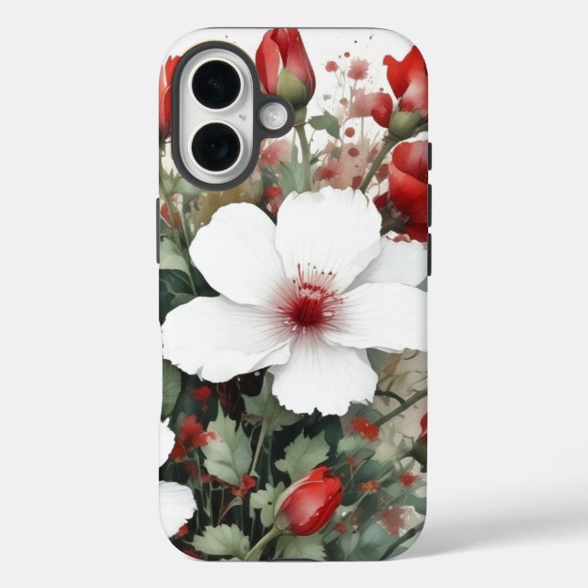 White & Red Flowers Elegant Watercolor Case-Mate iPhone Case (Back)