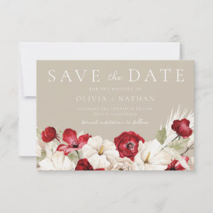 White & Red Flowers Wedding  Save The Date