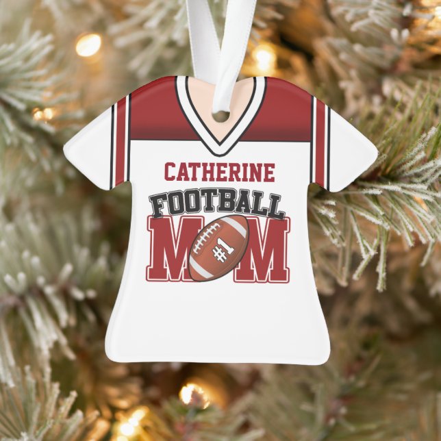 White/Red Football Mom Jersey Ornament (Tree)
