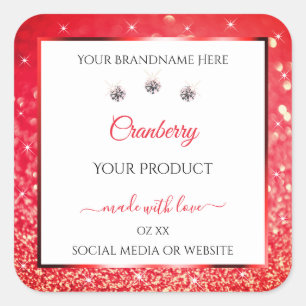 White Red Glitter Stars Product Packaging Labels
