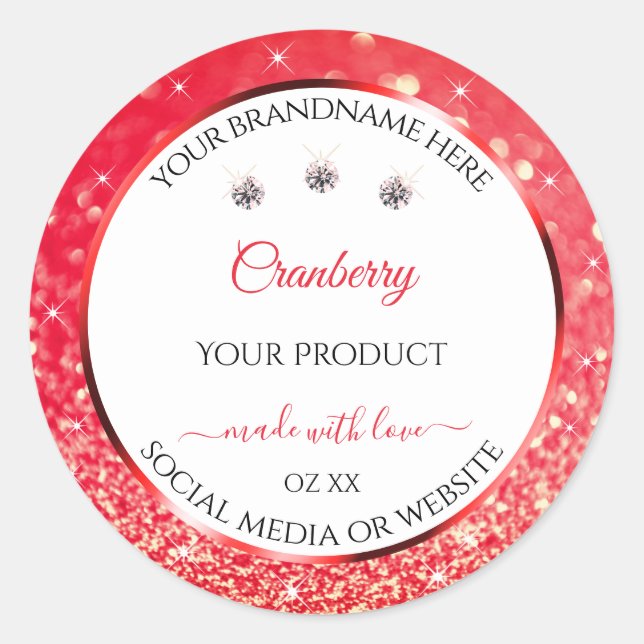 White Red Glitter Stars Product Packaging Labels (Front)