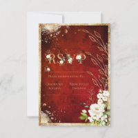 White Red Gold Botanical Floral Rustic