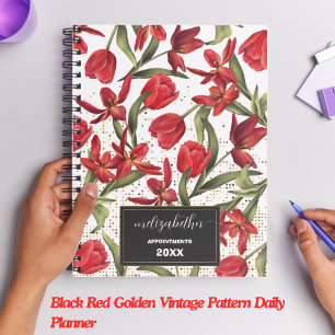 white Red Golden Vintage Pattern Daily Planner 