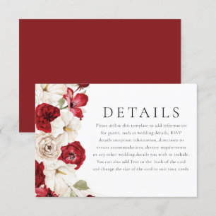 White & Red Gorgeous Floral Wedding Details Enclosure Card