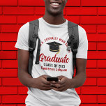 White Red Graduate Custom Class of 2023 Graduation T-Shirt<br><div class="desc">These modern red script custom senior graduate t-shirts feature your high school or college name for the class of 2023. Customize with your graduating year under the chic handwritten script and black grad cap for a great personalized graduation party tee.</div>