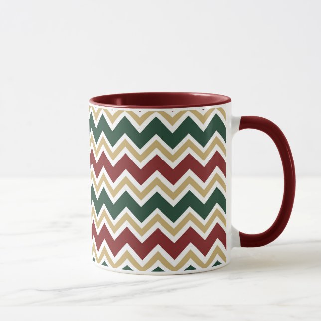 White Red Green Beige Chevron Pattern Mug (Right)