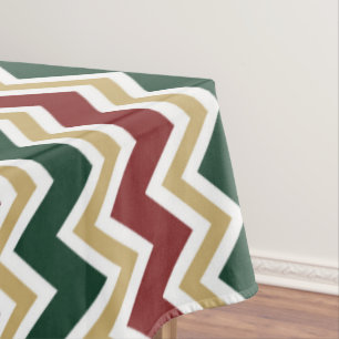 White Red Green Beige Chevron Pattern Tablecloth