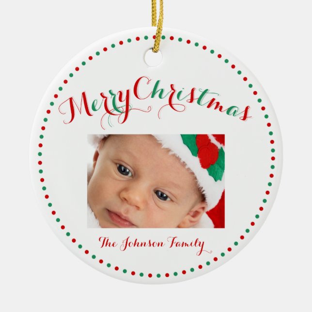 White Red Green Custom Photo Christmas Ornaments (Front)