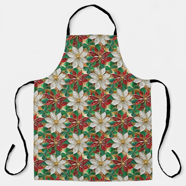 White Red Green Gold Poinsettia Apron (Front)