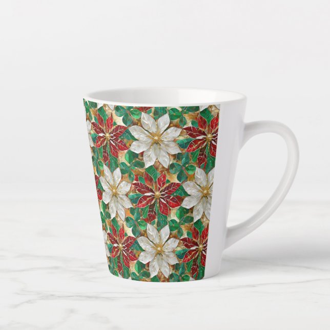 White Red Green Gold Poinsettia Latte Mug (Right)