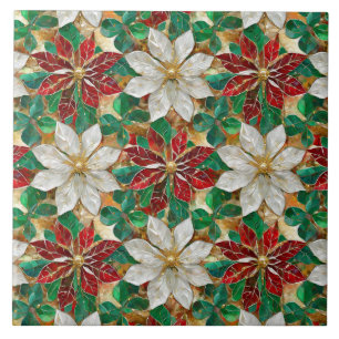 White Red Green Gold Poinsettia Tile