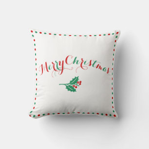 White Red Green Merry Christmas Throw Pillows