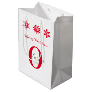 White Red Green Monogram Script Merry Christmas Medium Gift Bag