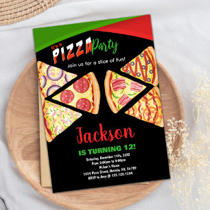 White Red Green Pizza Invitations Anniversaire