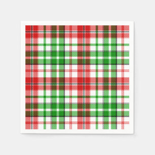 White Red Green Plaid Tartan Design  Napkin