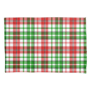 White Red Green Plaid Tartan Design Pillowcase