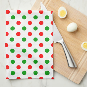 White Red Green Polka Dots Design  Kitchen Towel