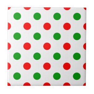 White Red Green Polka Dots Design  Tile