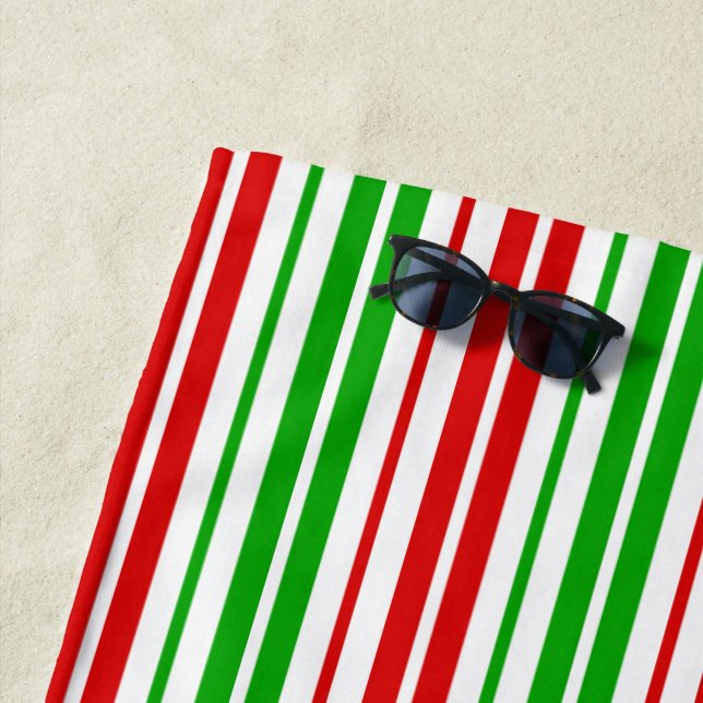 White Red Green Stripes Pattern   Beach Towel (In Situ)