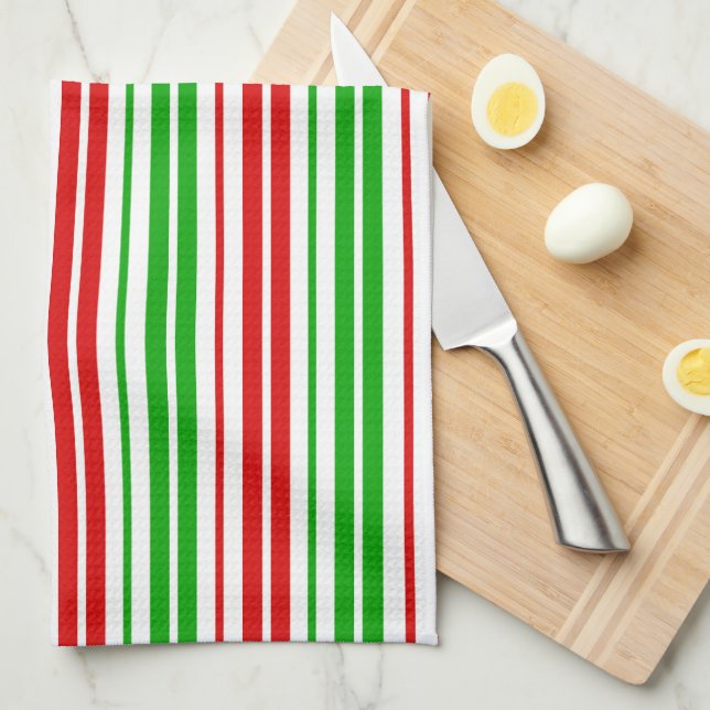 White Red Green Stripes Pattern   Kitchen Towel (Quarter Fold)