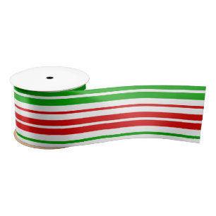 White Red Green Stripes Pattern   Satin Ribbon