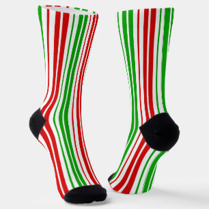 White Red Green Stripes Pattern Socks
