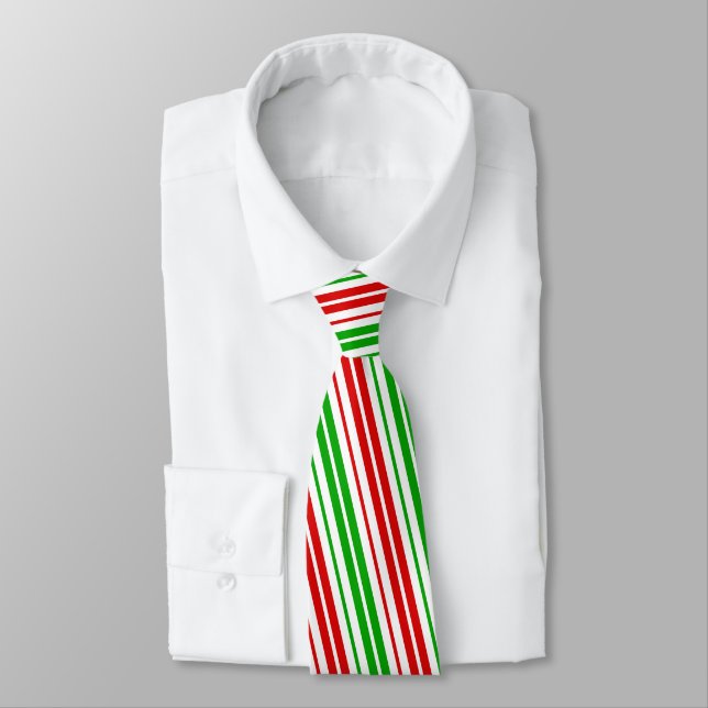 White Red Green Stripes Pattern   Tie (Tied)