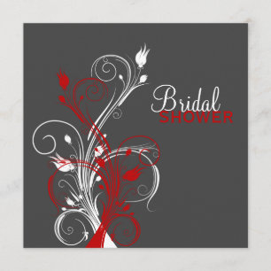 White, Red, Grey Floral Bridal Shower Invitation